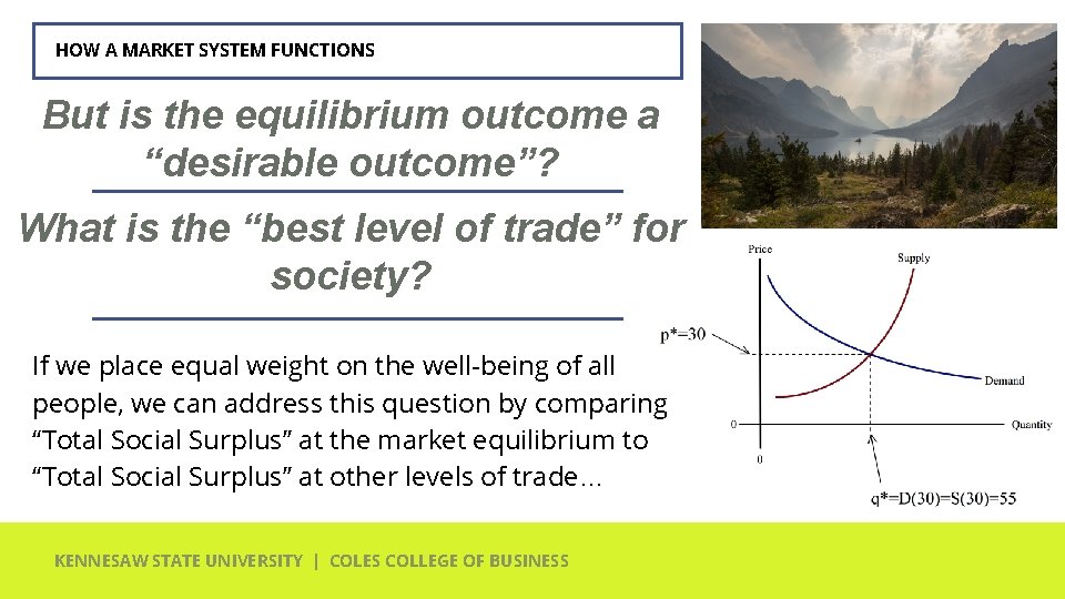 HOW A MARKET SYSTEM FUNCTIONS But is the equilibrium outcome a “desirable outcome”? What