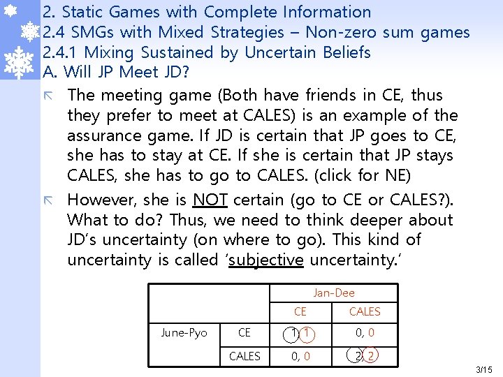 2. Static Games with Complete Information 2. 4 SMGs with Mixed Strategies – Non-zero 2. Static Games with Complete Information 2. 4 SMGs with Mixed Strategies – Non-zero