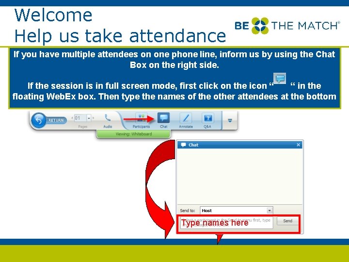 Welcome Help us take attendance If you have multiple attendees on one phone line,