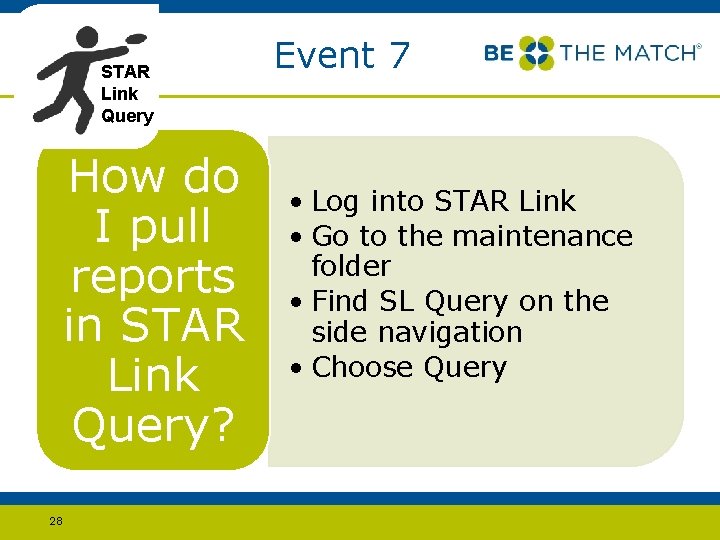 STAR Link Query How do I pull reports in STAR Link Query? 28 Event