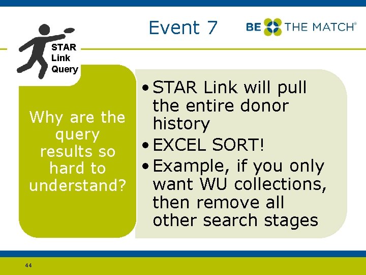 Event 7 STAR Link Query • STAR Link will pull the entire donor Why