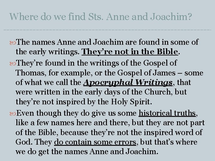 Where do we find Sts. Anne and Joachim? The names Anne and Joachim are