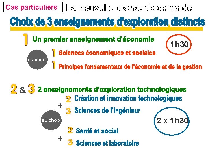 Cas particuliers 1 h 30 au choix & + au choix + 2 x