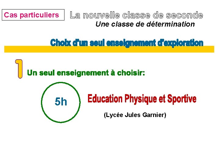 Cas particuliers Une classe de détermination 5 h (Lycée Jules Garnier) 