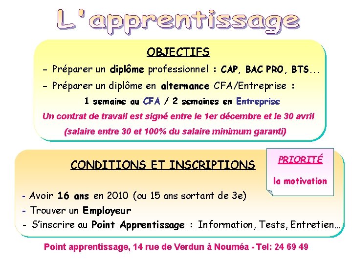 OBJECTIFS - Préparer un diplôme professionnel : CAP, BAC PRO, BTS. . . -