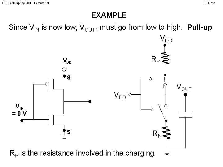 EECS 40 Spring 2003 Lecture 24 S. Ross EXAMPLE Since VIN is now low,