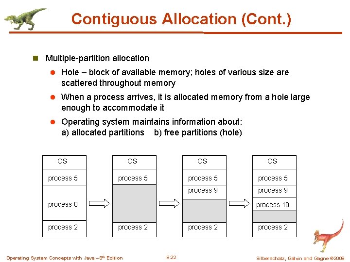 Contiguous Allocation (Cont. ) n Multiple-partition allocation l Hole – block of available memory;