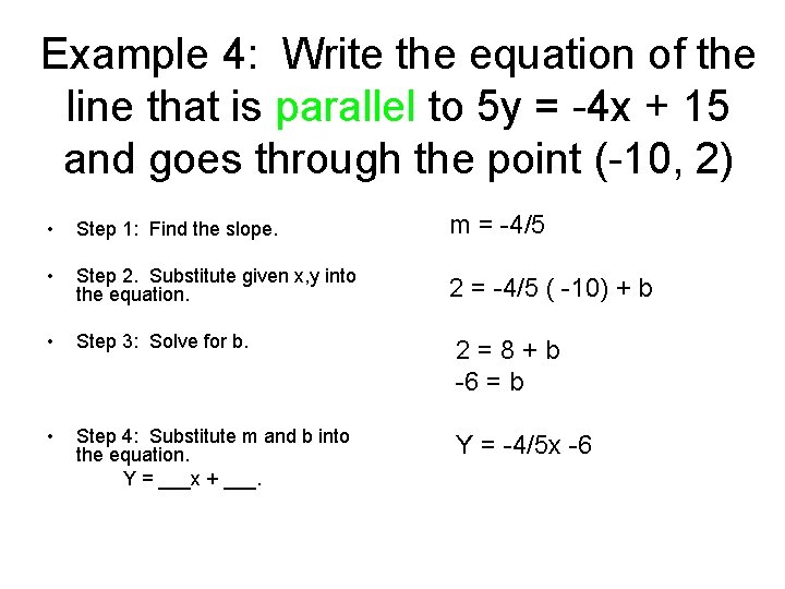 Example 4: Write the equation of the line that is parallel to 5 y