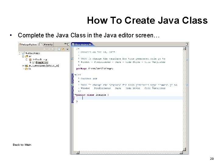 How To Create Java Class • Complete the Java Class in the Java editor