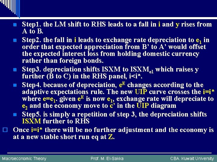 Step 1. the LM shift to RHS leads to a fall in i and