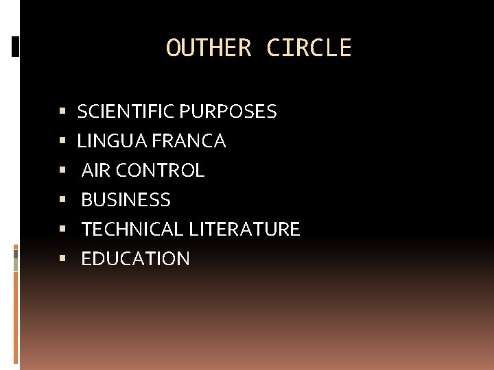 OUTHER CIRCLE SCIENTIFIC PURPOSES LINGUA FRANCA AIR CONTROL BUSINESS TECHNICAL LITERATURE EDUCATION 