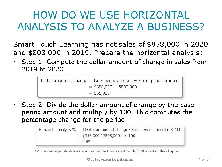 HOW DO WE USE HORIZONTAL ANALYSIS TO ANALYZE A BUSINESS? Smart Touch Learning has