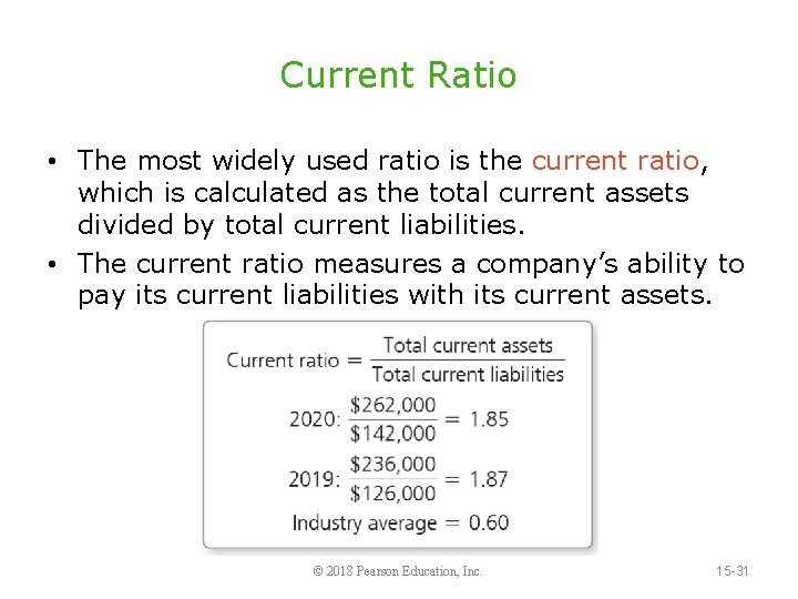 Current Ratio • The most widely used ratio is the current ratio, which is