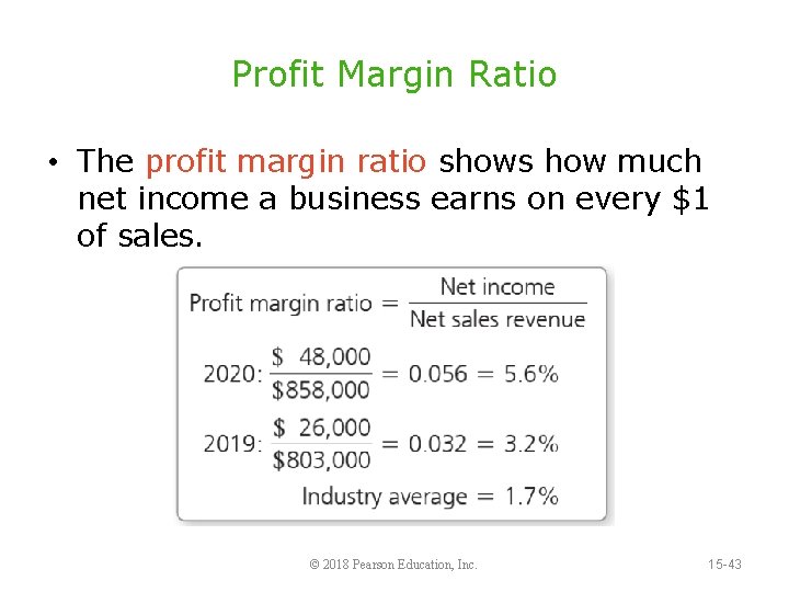 Profit Margin Ratio • The profit margin ratio shows how much net income a