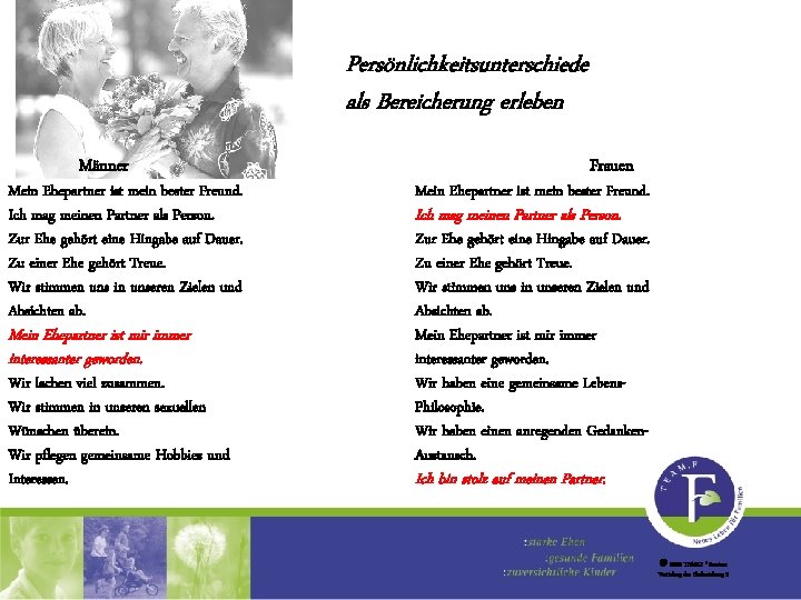 Persönlichkeitsunterschiede als Bereicherung erleben Männer Mein Ehepartner ist mein bester Freund. Ich mag meinen