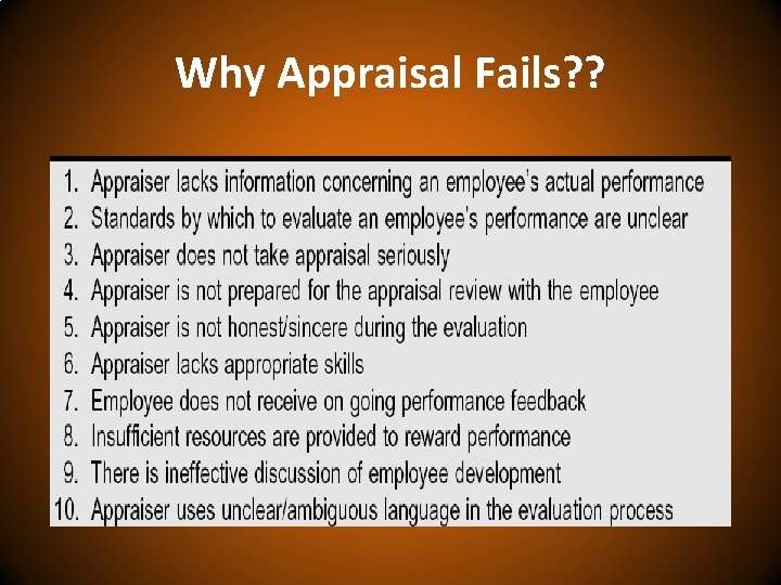 Why Appraisal Fails? ? 