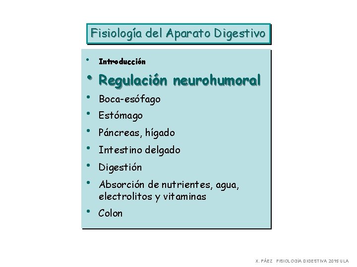 Fisiología del Aparato Digestivo • Introducción • Regulación neurohumoral • • Boca-esófago Estómago Páncreas,