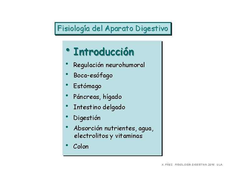 Fisiología del Aparato Digestivo • Introducción • • Regulación neurohumoral Boca-esófago Estómago Páncreas, hígado