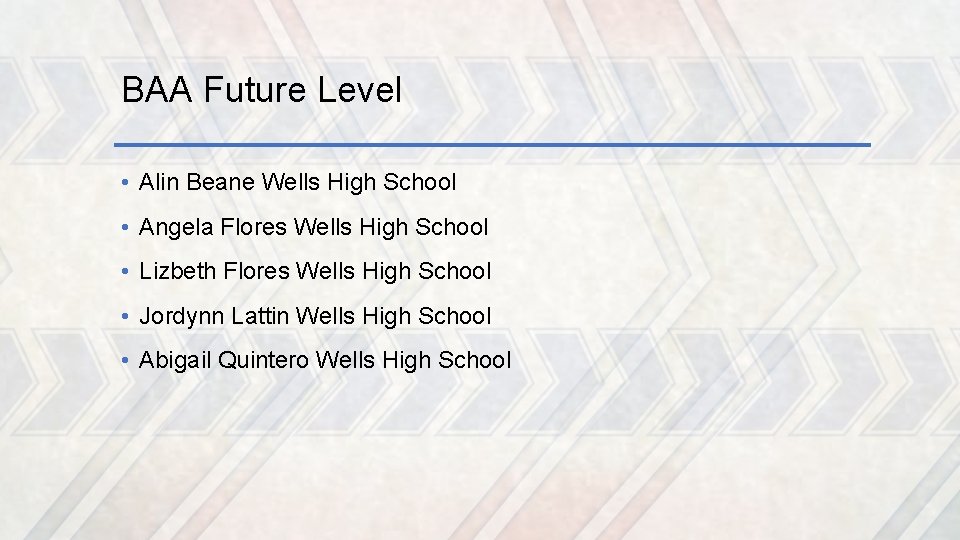 BAA Future Level • Alin Beane Wells High School • Angela Flores Wells High