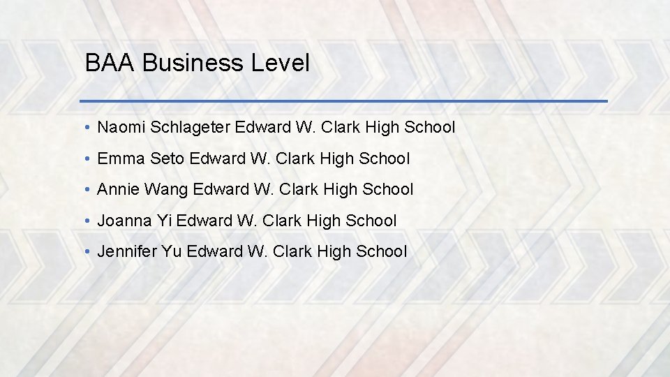 BAA Business Level • Naomi Schlageter Edward W. Clark High School • Emma Seto