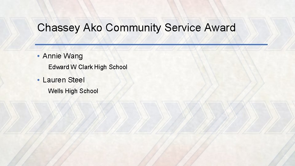 Chassey Ako Community Service Award • Annie Wang Edward W Clark High School •