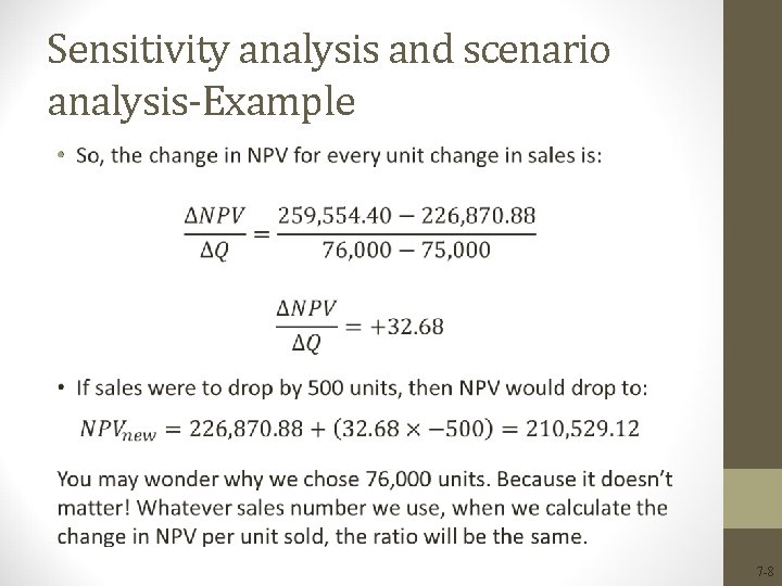 Sensitivity analysis and scenario analysis-Example • 7 -8 Sensitivity analysis and scenario analysis-Example • 7 -8