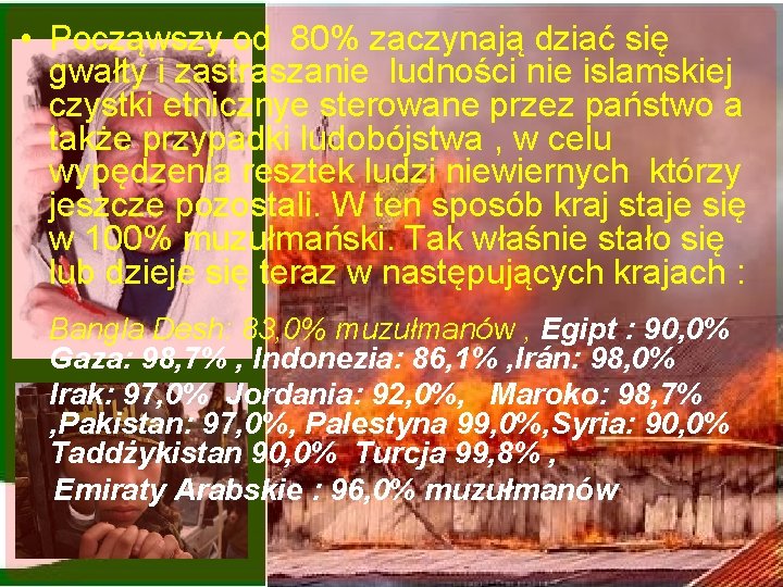  • Począwszy od 80% zaczynają dziać się gwałty i zastraszanie ludności nie islamskiej