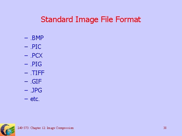 Standard Image File Format – – – – . BMP. PIC. PCX. PIG. TIFF.