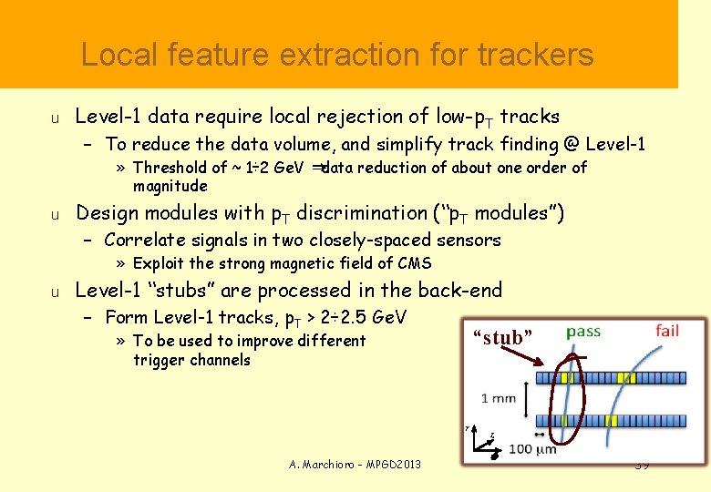 Local feature extraction for trackers u Level-1 data require local rejection of low-p.
