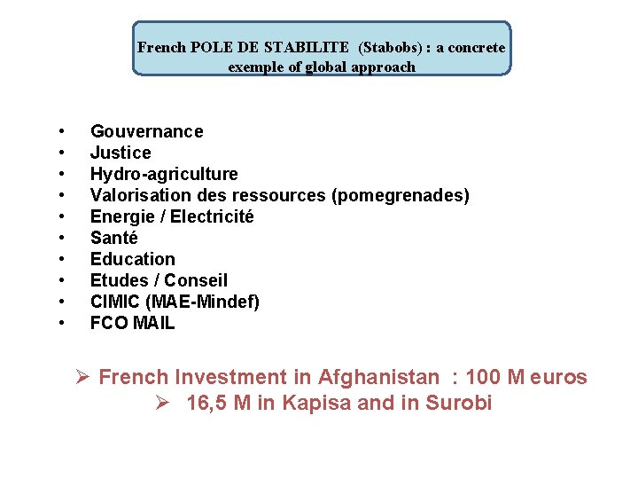 French POLE DE STABILITE (Stabobs) : a concrete exemple of global approach • •