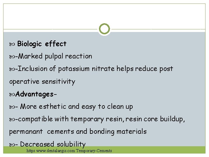  Biologic effect -Marked pulpal reaction -Inclusion of potassium nitrate helps reduce post operative