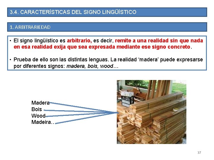 3. 4. CARACTERÍSTICAS DEL SIGNO LINGÜÍSTICO 1. ARBITRARIEDAD • El signo lingüístico es arbitrario,