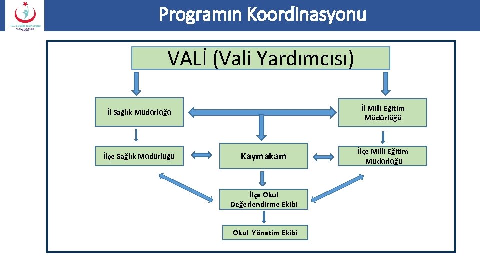 Programın Koordinasyonu VALİ (Vali Yardımcısı) İl Milli Eğitim Müdürlüğü İl Sağlık Müdürlüğü İlçe Sağlık