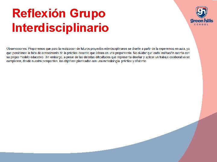 Reflexión Grupo Interdisciplinario 