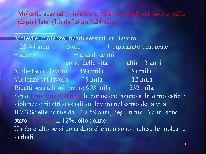 _________________________ _Molestie sessuali, violenze e ricatti sessuali sul lavoro nelle indagini Istat (Linda Laura