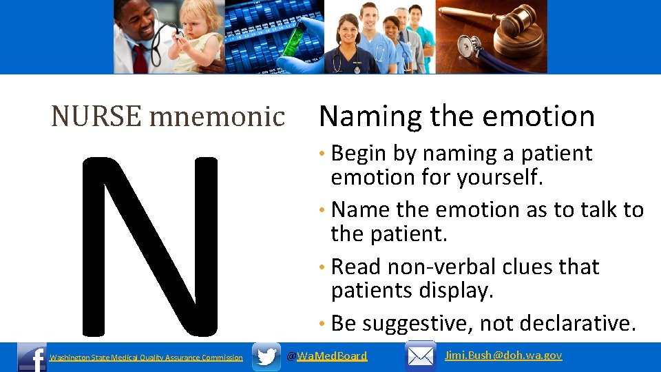 N NURSE mnemonic Washington State Medical Quality Assurance Commission Naming the emotion • Begin
