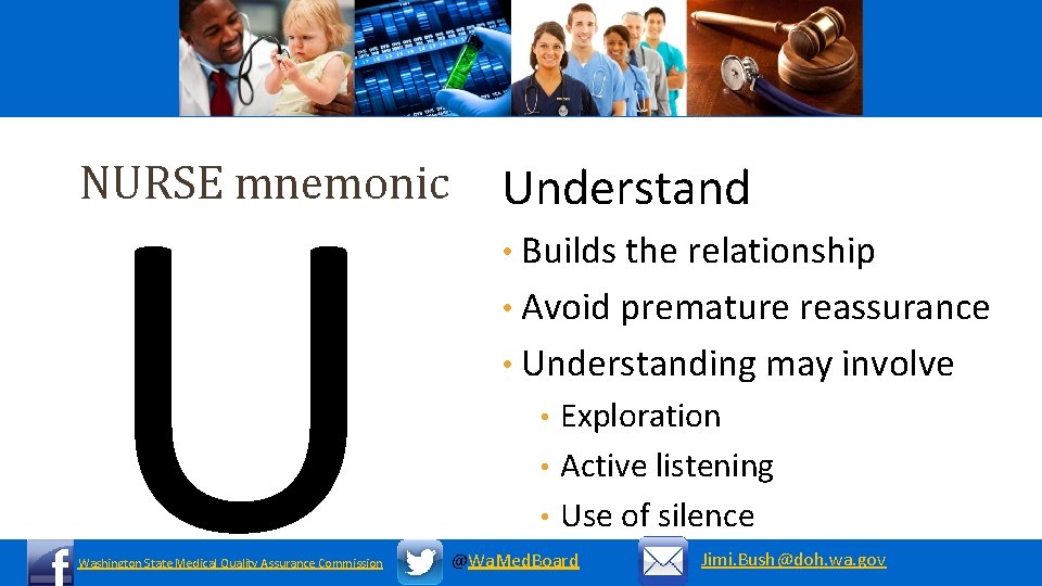 U NURSE mnemonic Washington State Medical Quality Assurance Commission Understand • Builds the relationship