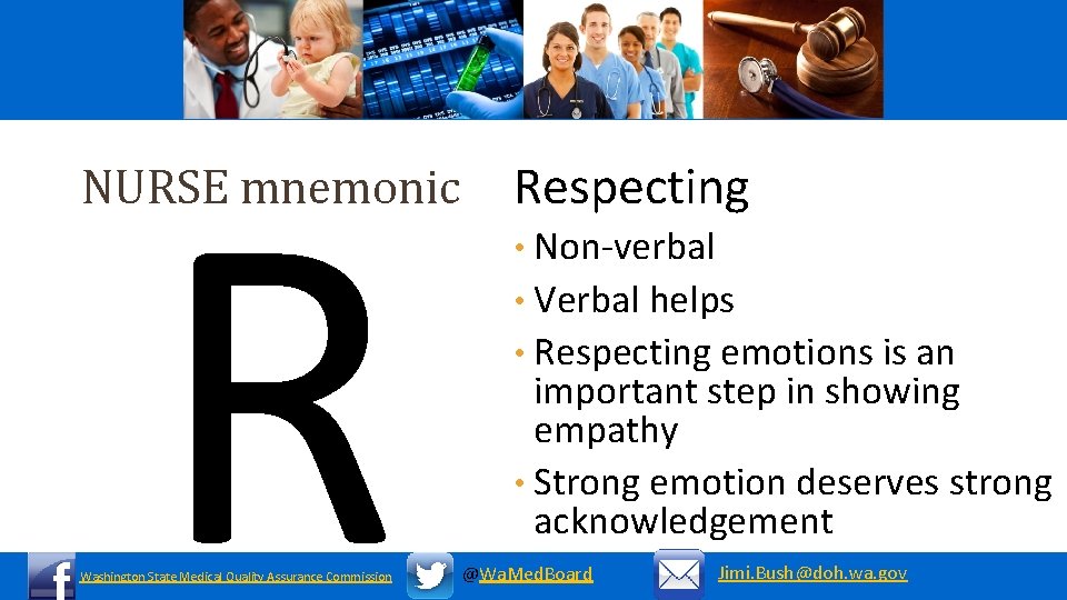 R NURSE mnemonic Washington State Medical Quality Assurance Commission Respecting • Non-verbal • Verbal