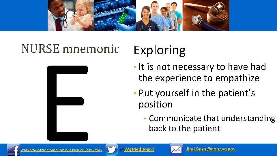 E NURSE mnemonic Washington State Medical Quality Assurance Commission Exploring • It is not