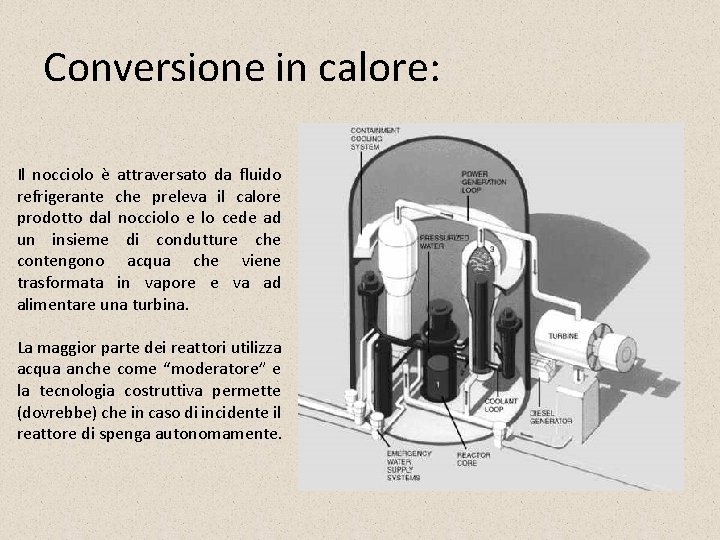 Conversione in calore: Il nocciolo è attraversato da fluido refrigerante che preleva il calore