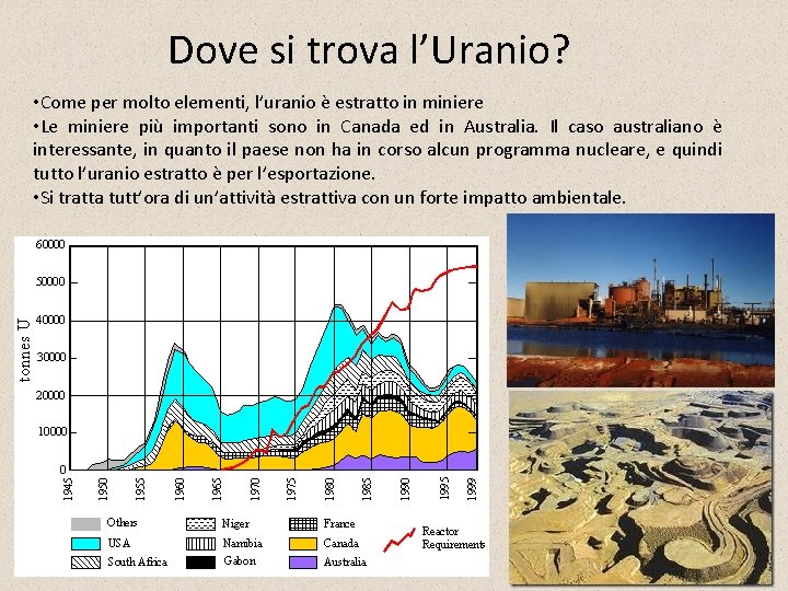 Dove si trova l’Uranio? • Come per molto elementi, l’uranio è estratto in miniere