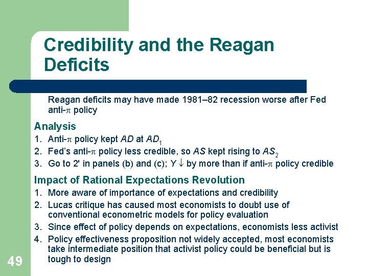 Credibility and the Reagan Deficits Reagan deficits may have made 1981– 82 recession worse