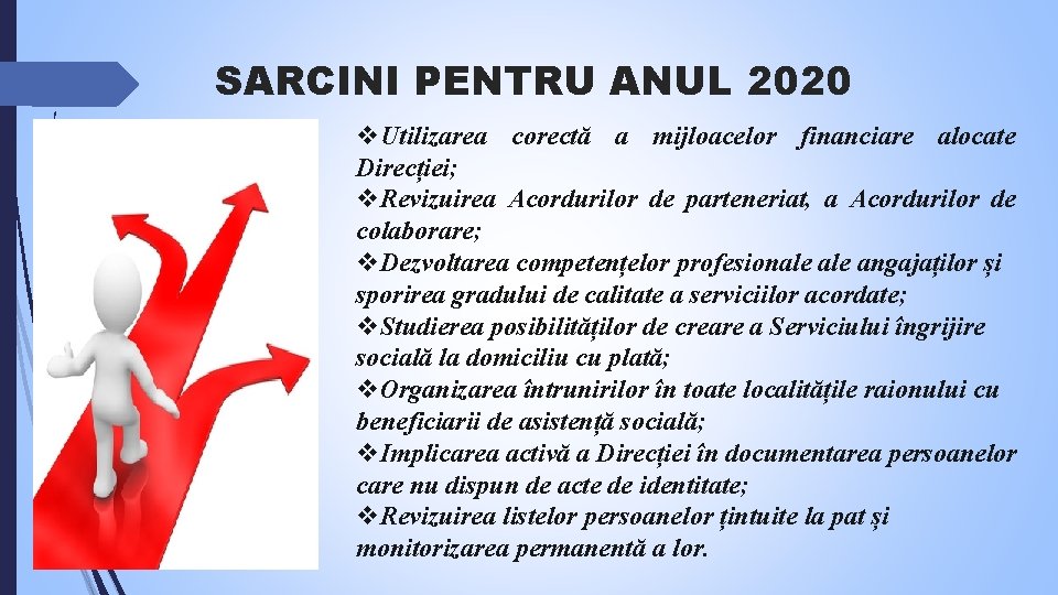 SARCINI PENTRU ANUL 2020 v. Utilizarea corectă a mijloacelor financiare alocate Direcției; v. Revizuirea