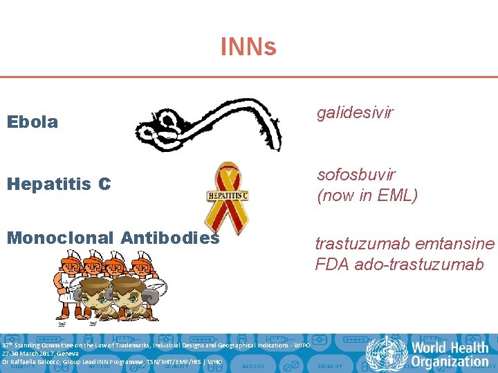 INNs Ebola galidesivir Hepatitis C sofosbuvir (now in EML) Monoclonal Antibodies 37 th Standing