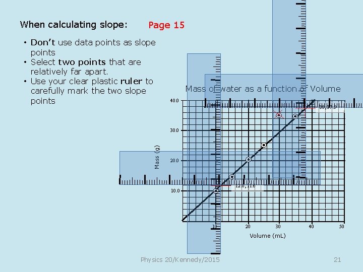 When calculating slope: Page 15 • Don’t use data points as slope points •