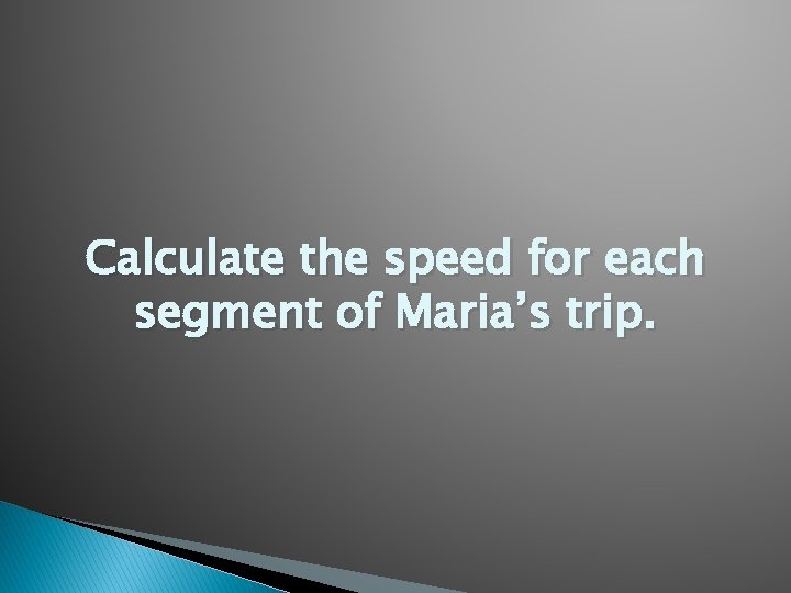 Calculate the speed for each segment of Maria’s trip. 