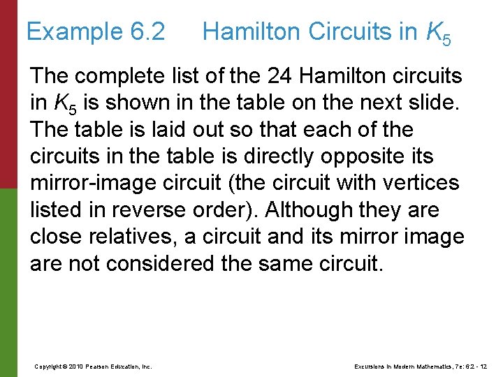 Example 6. 2 Hamilton Circuits in K 5 The complete list of the 24