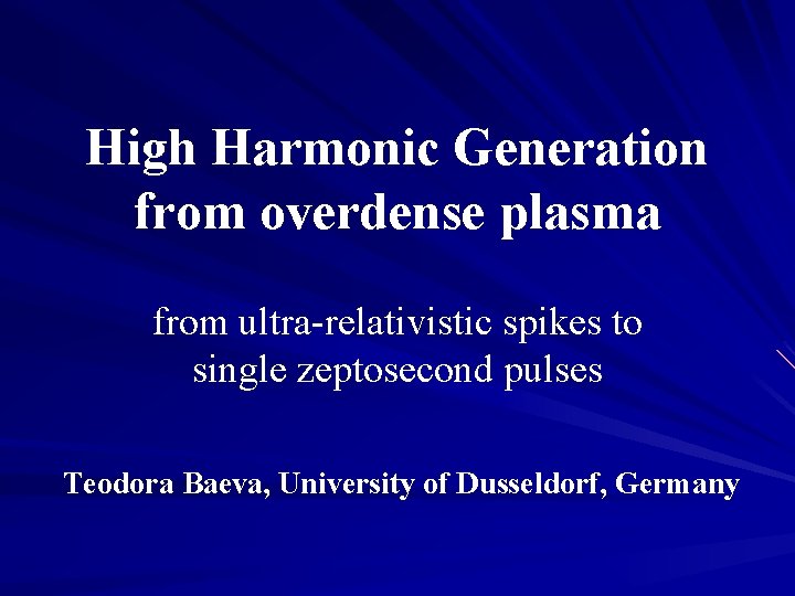 High Harmonic Generation from overdense plasma from ultra-relativistic spikes to single zeptosecond pulses Teodora