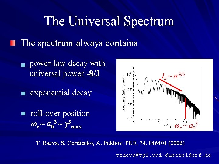 The Universal Spectrum The spectrum always contains power-law decay with universal power -8/3 In