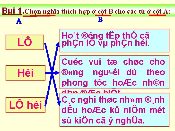 Bµi 1. Chọn nghĩa thích hợp ở cột B cho các từ ở cột